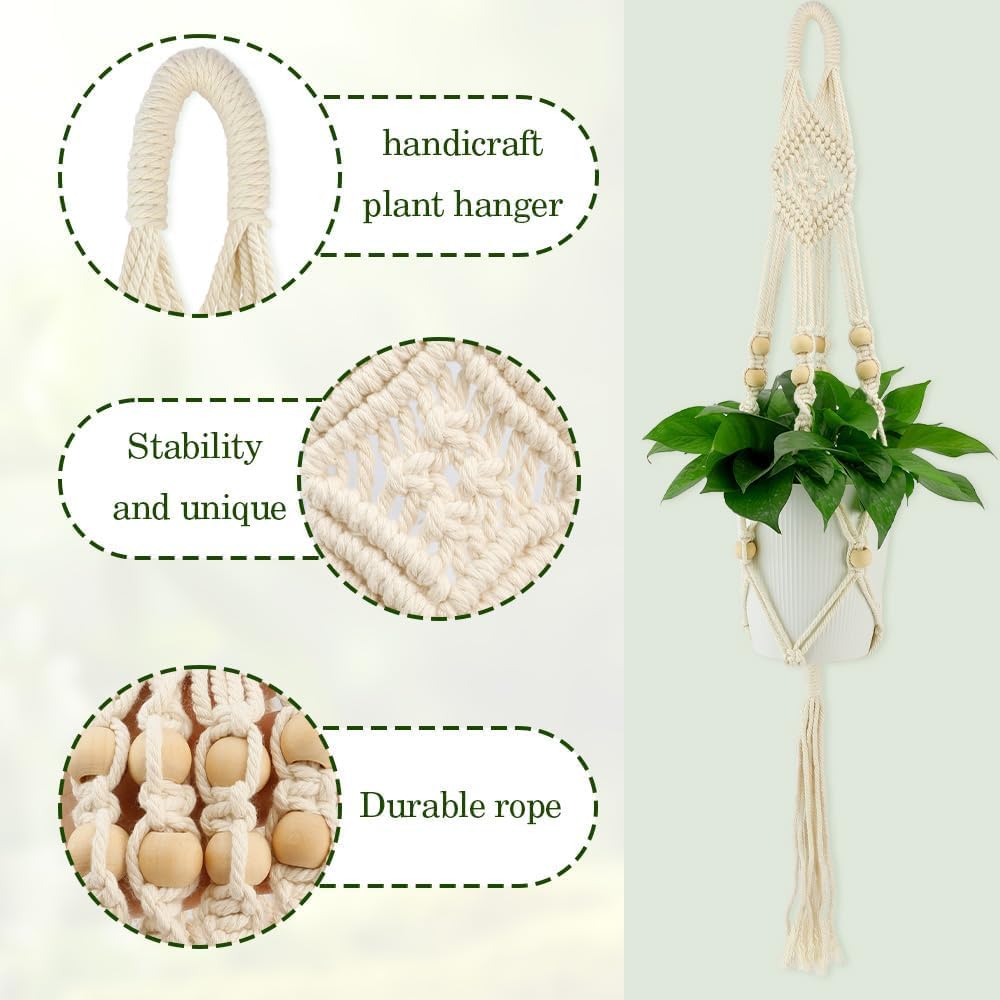Plant Hanger Indoor,Hanging Plant Pot Indoor Plants Hanger Hanging Basket Indoor Artificial Hanging Baskets Indoor Hanging Plant Holder Air Plant Holder 2 Pack With Hooks Plant Holders Indoor Beige - Image 4