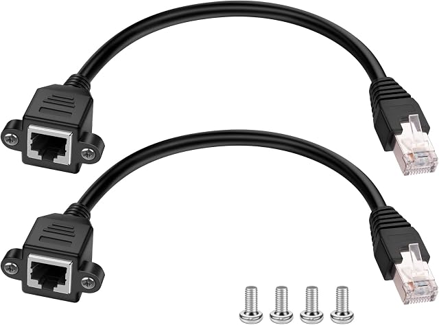Ethernet Extender - iGreely 2Pack RJ45 Male to Female Screw Panel Mount Cat6/Cat5e/Cat5 Ethernet LAN Network Extension Cable 1ft/30cm