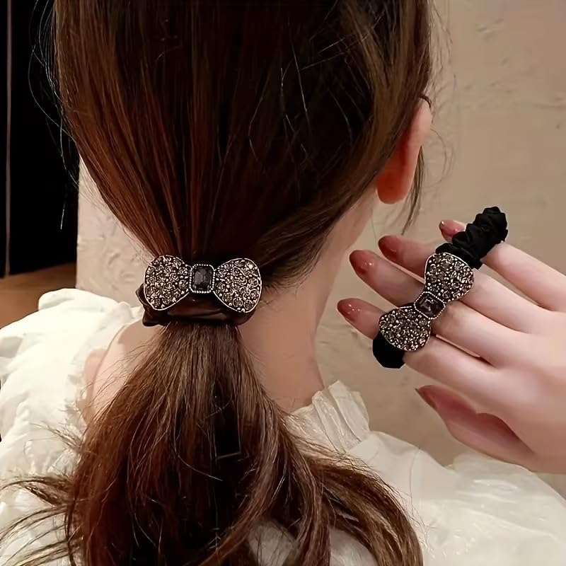 2 pcs shiny bow headband combo for women & girls (black & brown) | stylish korean knot hair band for party, office & date night | comfortable non-slip headpiece | fancy hair accessories set
