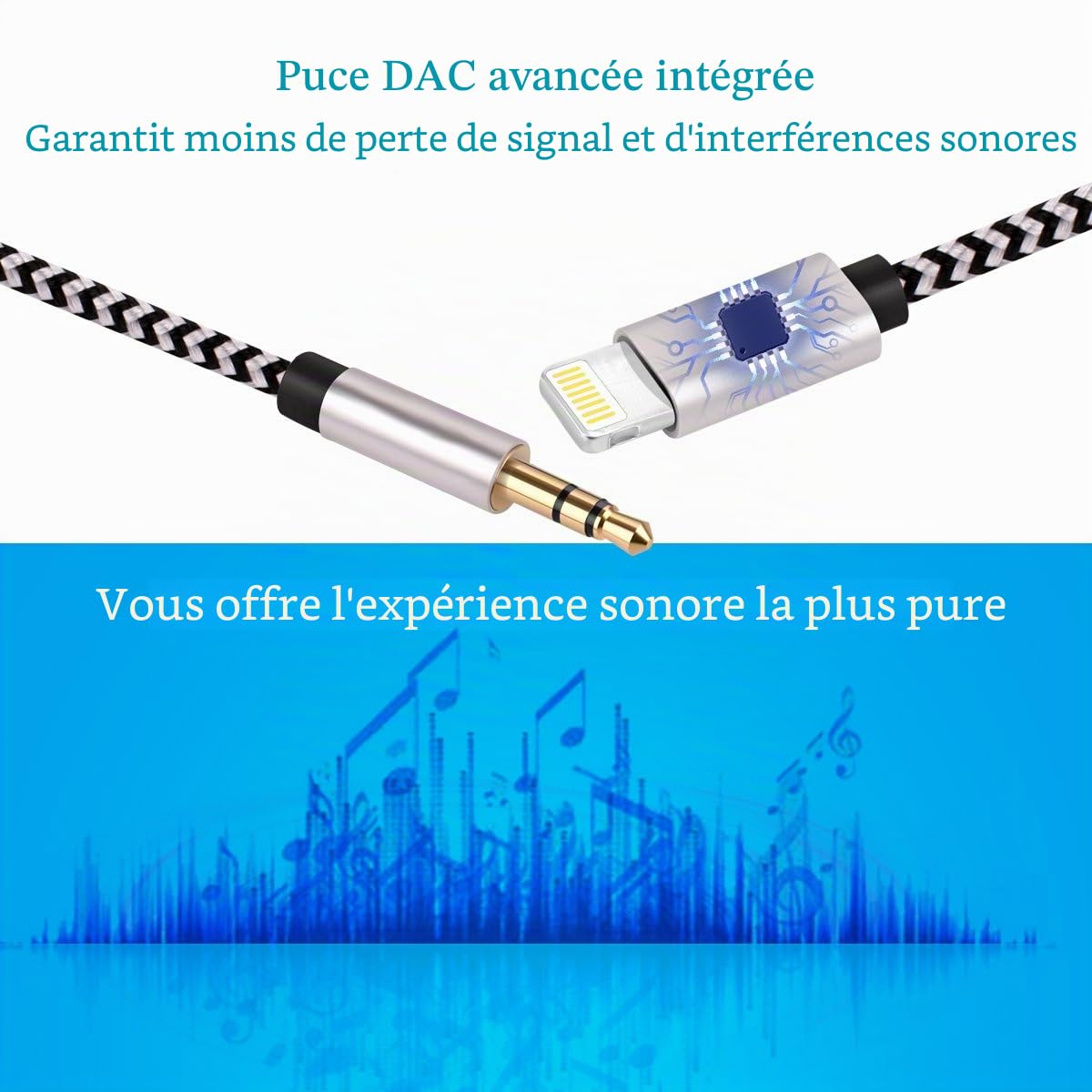 Câble auxiliaire Lightning Jack 3.5mm pour iPhone 14/13/12/X/11/8/7 Pro Max Voiture Audio