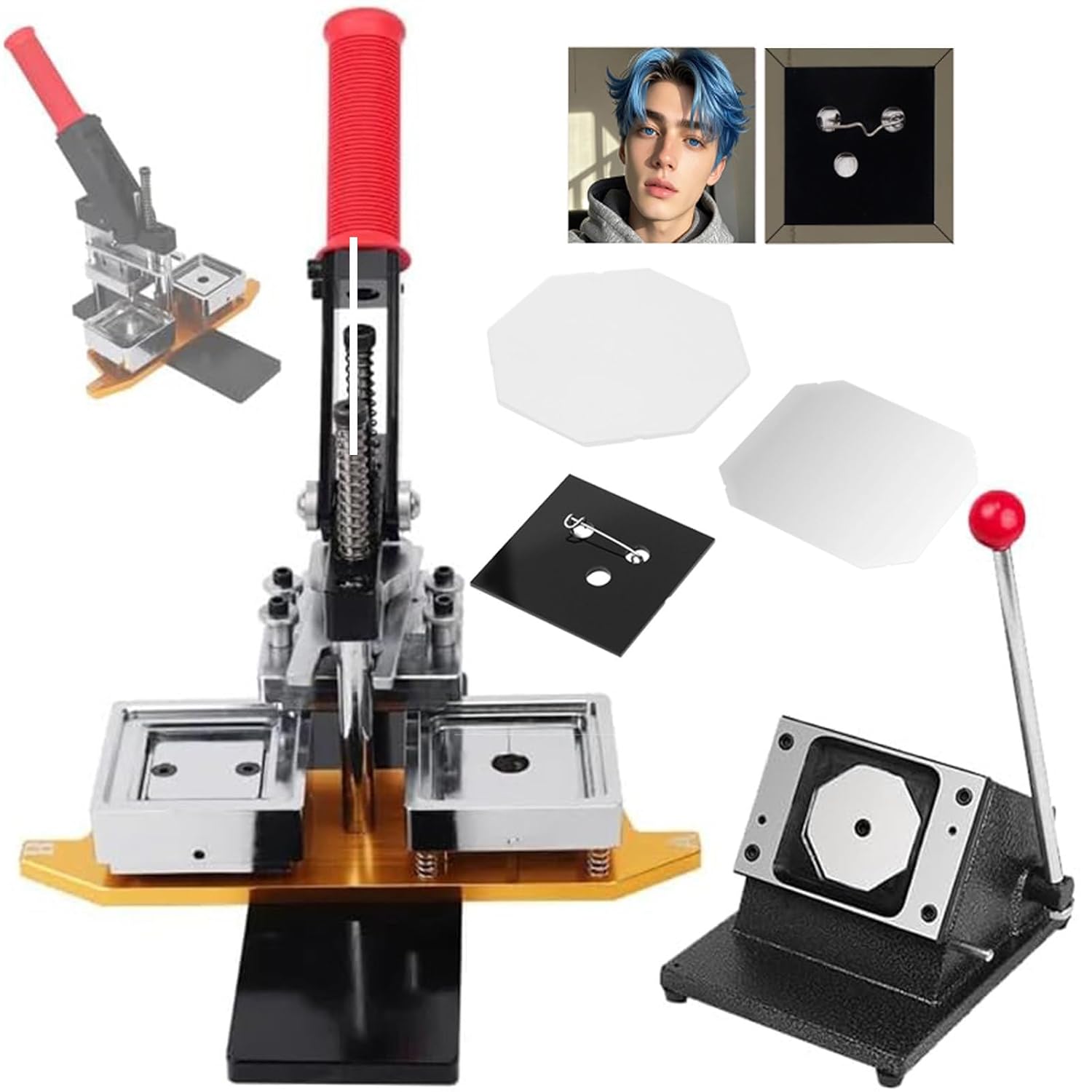 Heavy Duty Metal Photo Magnet Machine for Refrigerator and Iron Furniture Decoration, Button Badge Maker with Acrylic and Magnet,1000Acrylic+Badge