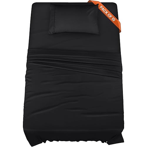 Utopia Bedding Twin Bed Sheets Set - Pack of 10 Sheet Sets - Perfect for Spa, Hotel, & Guest Bedroom - Brushed Microfiber - Shrinkage and Fade Resistant - Easy Care (Black)