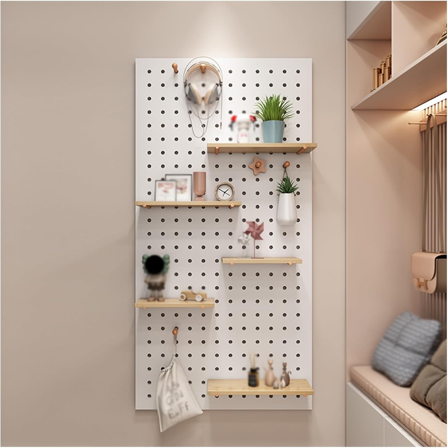 Modular Green Wooden Wall Organizer Shelf Kit for Bedroom, Office, Bathroom - 120x60cm Adjustable Display Panels & Storage Solution