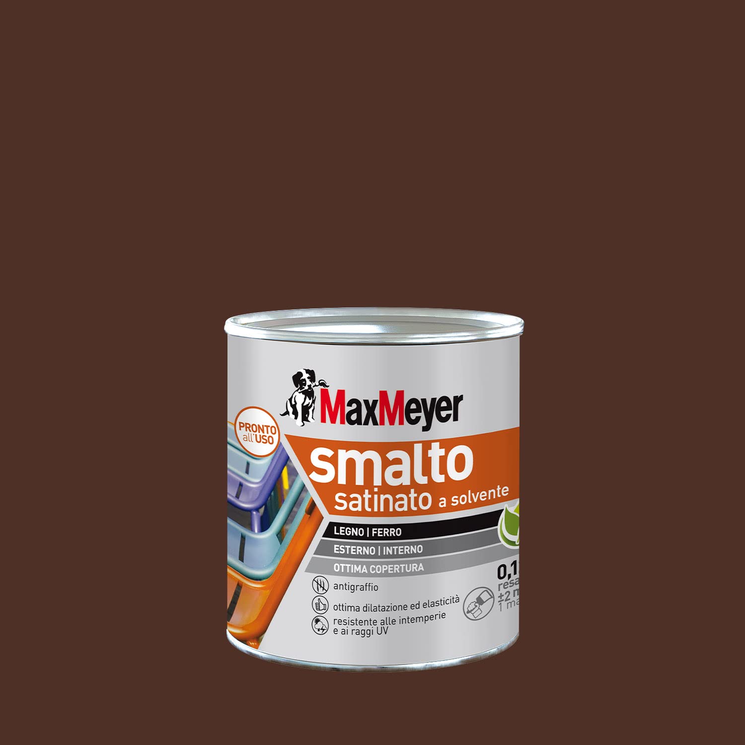 MAXMEYER Smalto a solvente per ferro e legno satinato MARRONE R8016 0,​125 L