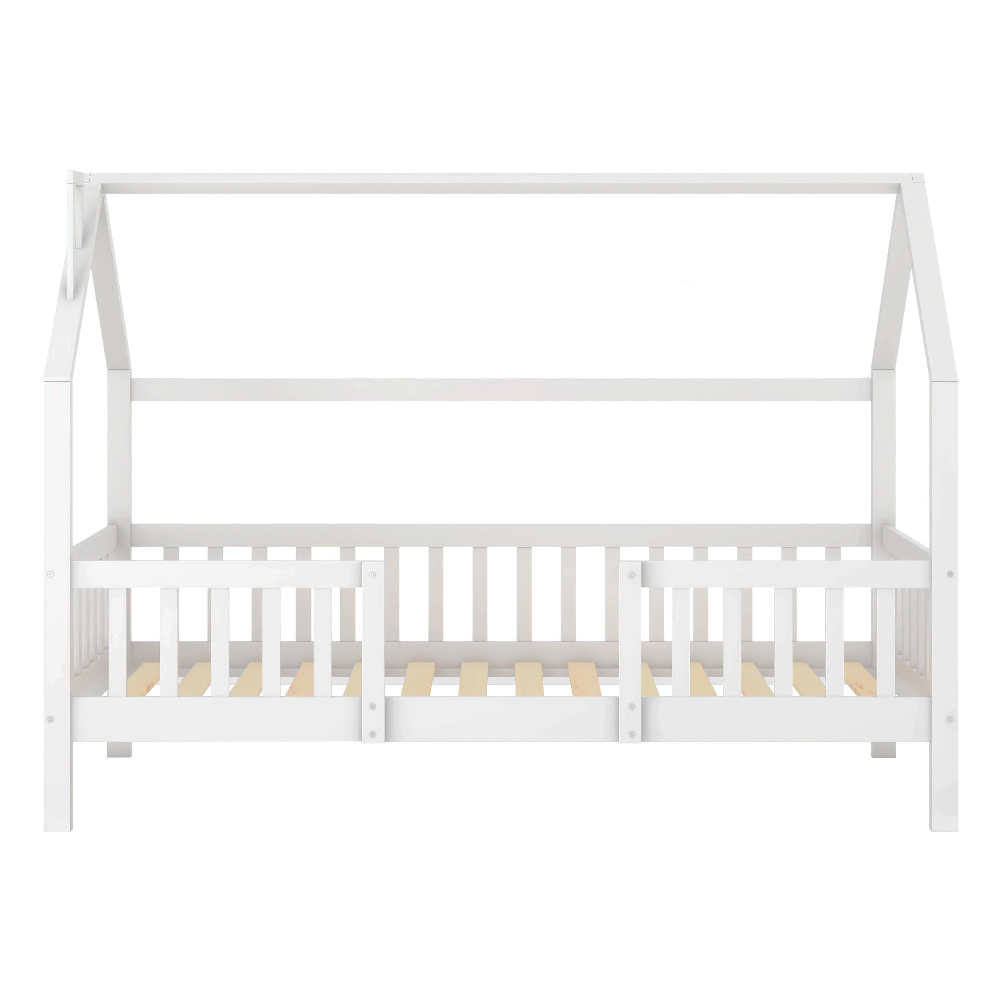 Merax Hausbett 90x200cm, Kinderbett Mit Lattenrost, Holz Bett für Kinder mit Bettkasten, Kinder und Jugendzimmer, Kiefernholz Haus Bett for Kids, Ohne Matratze, Weiß