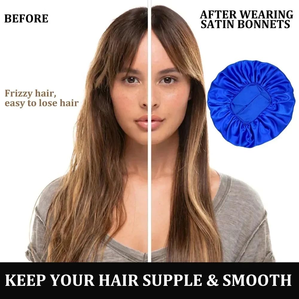 Cuffia Seta Capelli Notte,Cuffia Capelli Ricci Not Cuffia for capelli da donna in raso for la cura dei capelli durante il sonno, cuffie in seta, cappello da notte a tesa larga con elastico morbido(12P