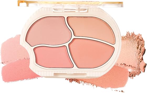 4 Colors Cheek Palette Matte Cream Cheek Pink Orange Brown Waterproof with Portable Mirror Long Lasting Makeup 3D #2 Pink Orange