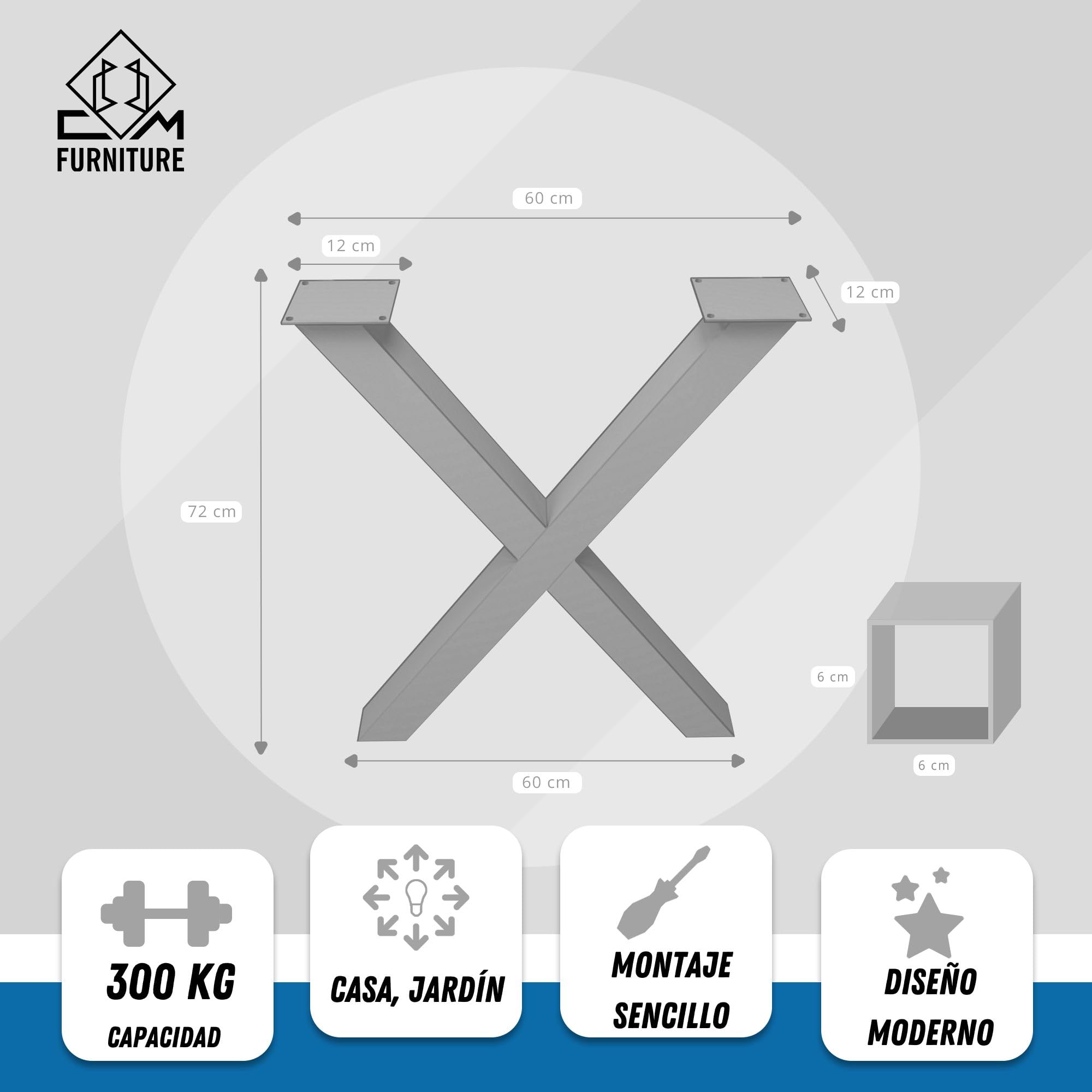 Estructura de la Mesa Acero Forma de X Blanco Altura 72 cm Anchura 60 cm Patas de la Mesa Metal Regulables en Altura Pies de Banco Esquineros Correderas Fácil Montaje 2 Piezas
