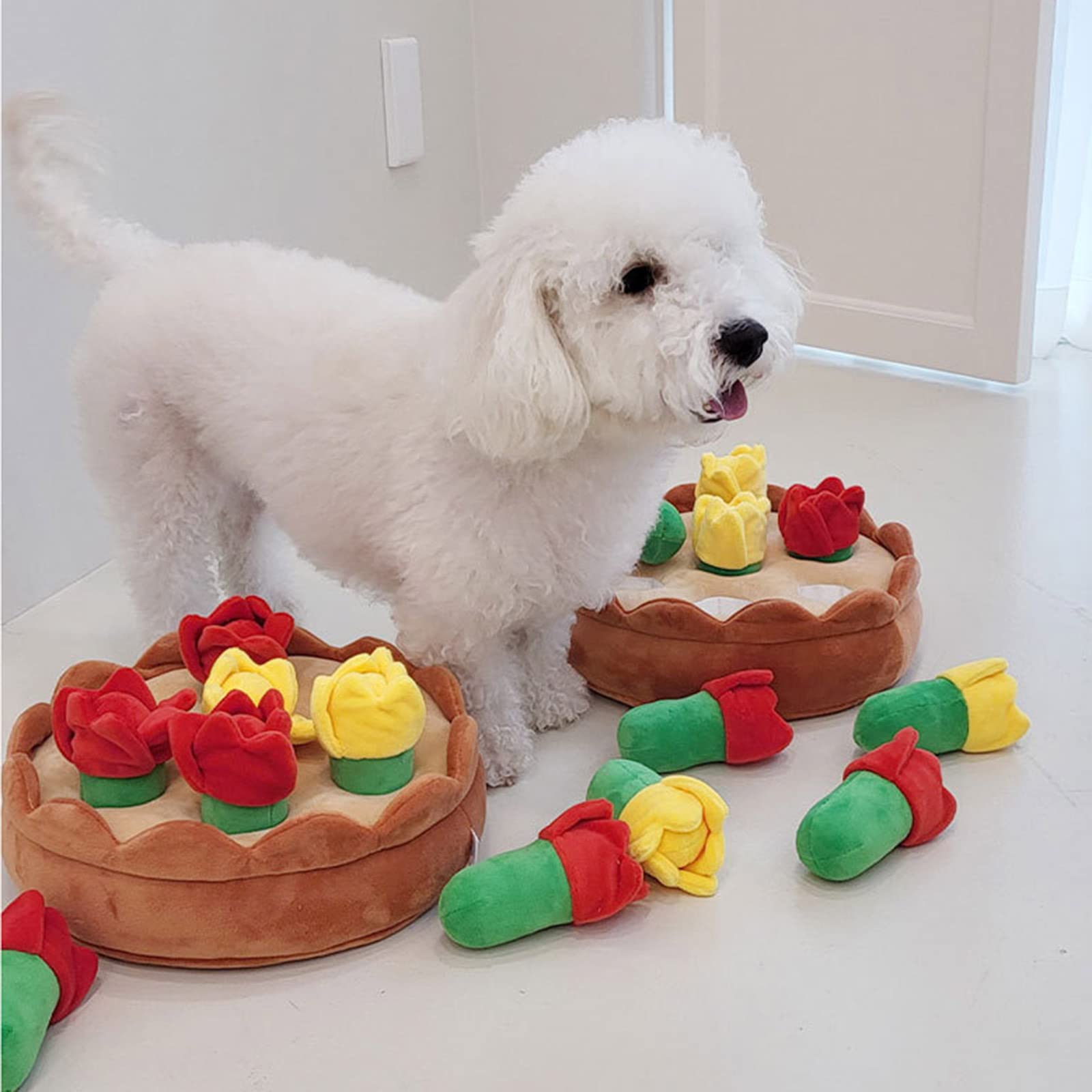 Jouet à renifler pour chiens de petite taille - Jouet en peluche puzzle fleur chats dentition agressifs - Mangeoires de nourriture pour chiens agressifs - Petites races couineurs