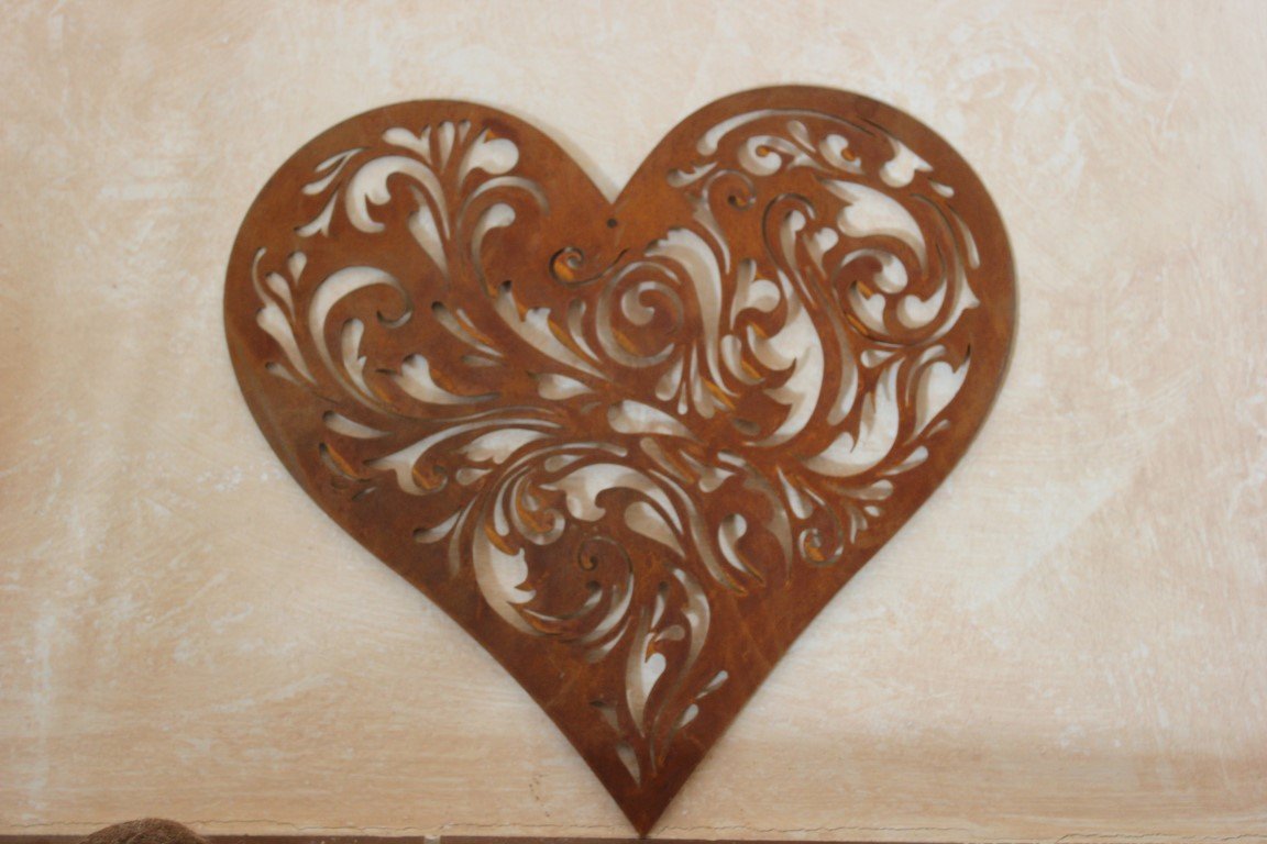 'Decorazione a forma di cuore in metallo "ruggine da appendere, 30 x 30 cm, a forma di cuore con barocco ausschnitten