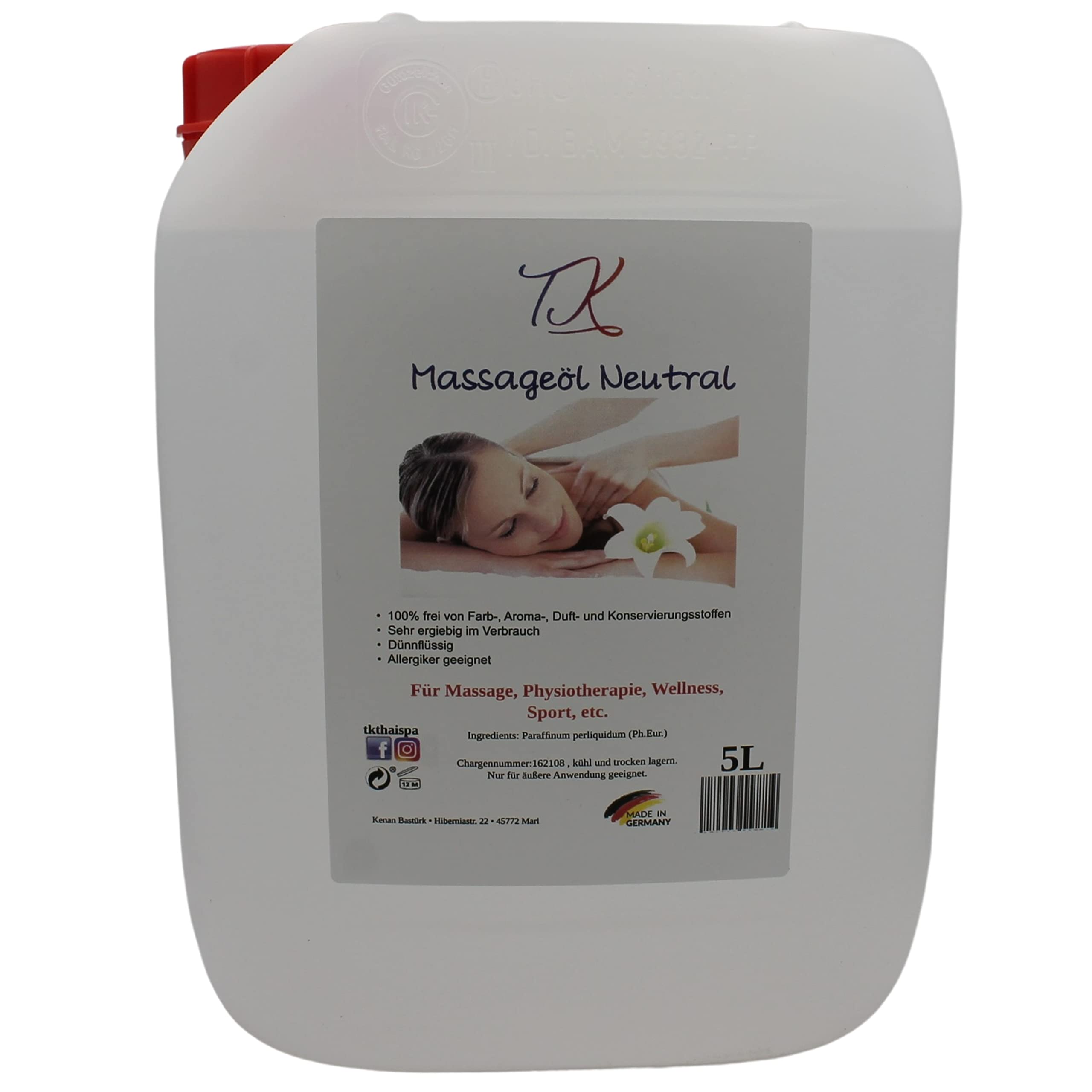 10L Massageöl Neutral für Massage, Wellness, Physiotherapie, SPA etc. in Pharma Qualität (10L)