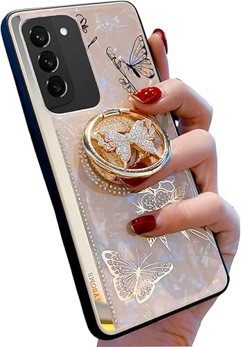 Miniatura 1 de Funda para Galaxy A14 5G con función atril, bonita carcasa de mármol con mariposa floral con espejo de soporte, elegante funda protectora a prueba