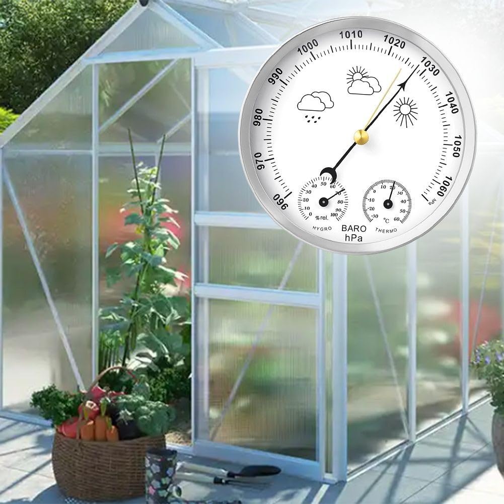 Hygrometer Thermometer Barometer für Innen Außen 3 in 1 Wetterstation mit großem Display Messung Temperatur Luftfeuchtigkeit Atmosphärendruck -30 bis 60℃ 0-100% RH