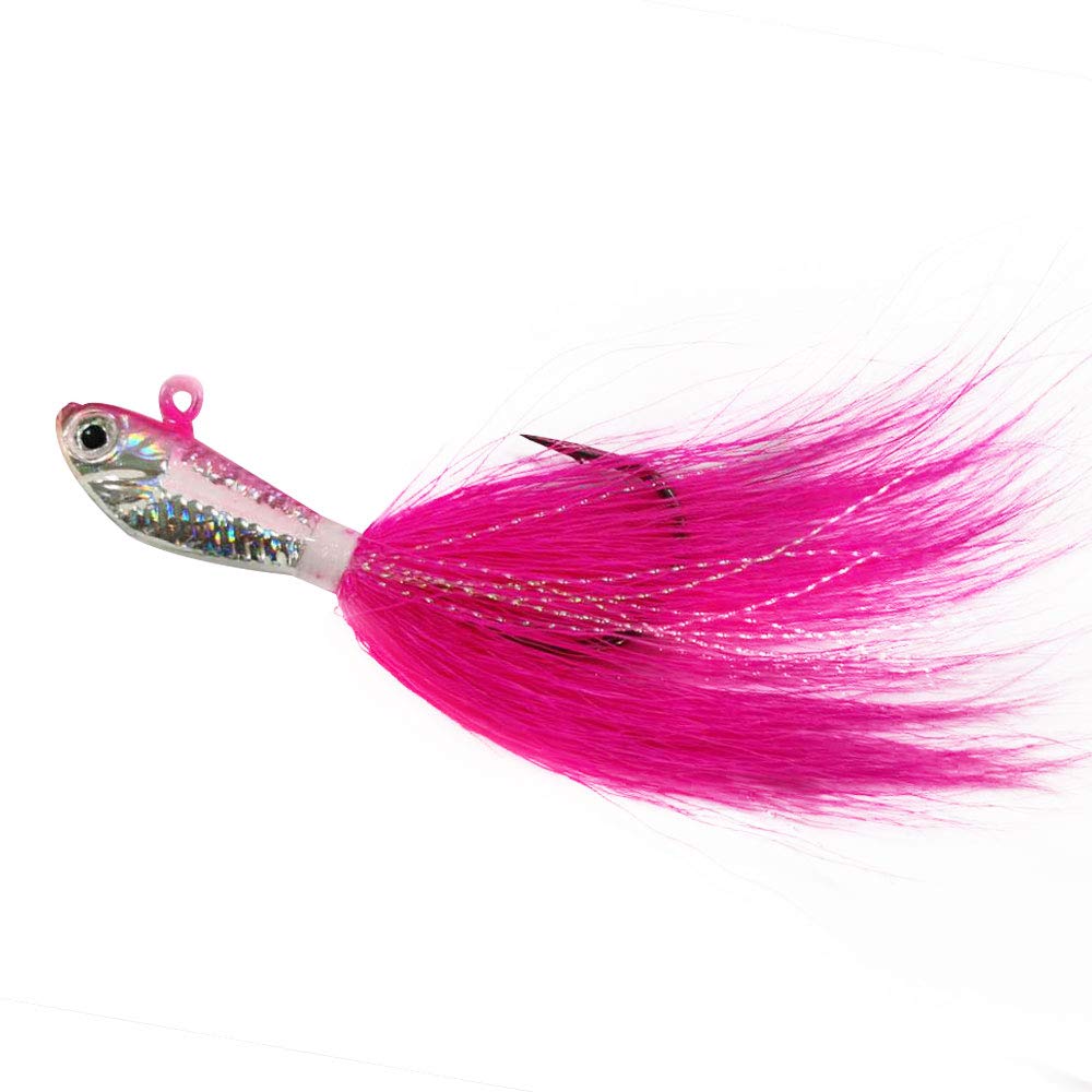 Seasky Bucktail Jig Fishing Bait Saltwater Bucktail Lure 1OZ (Pink)