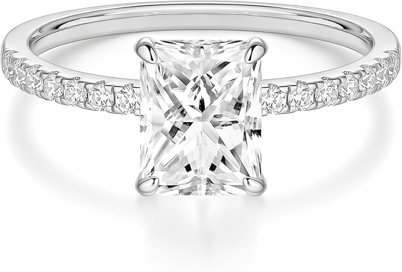 EAMTI Anillos de compromiso de plata de ley 925 para mujer de corte radiante | Anillos de viaje, 3CT, solitario, circonita cúbica CZ, alianzas de boda, anillo de promesa para ella