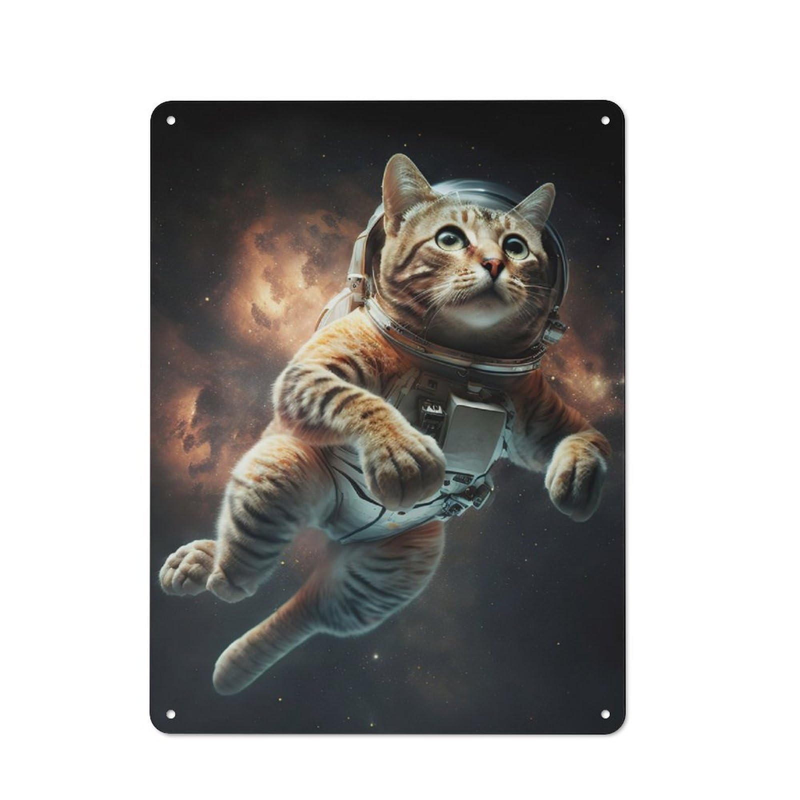Junmoney Astronaut Cat In Space Retro Metal Wall Sign 40X30cm With For Home Bar Wall, A Housewarming Gift For Hosts Who Enjoy Retro Interiors