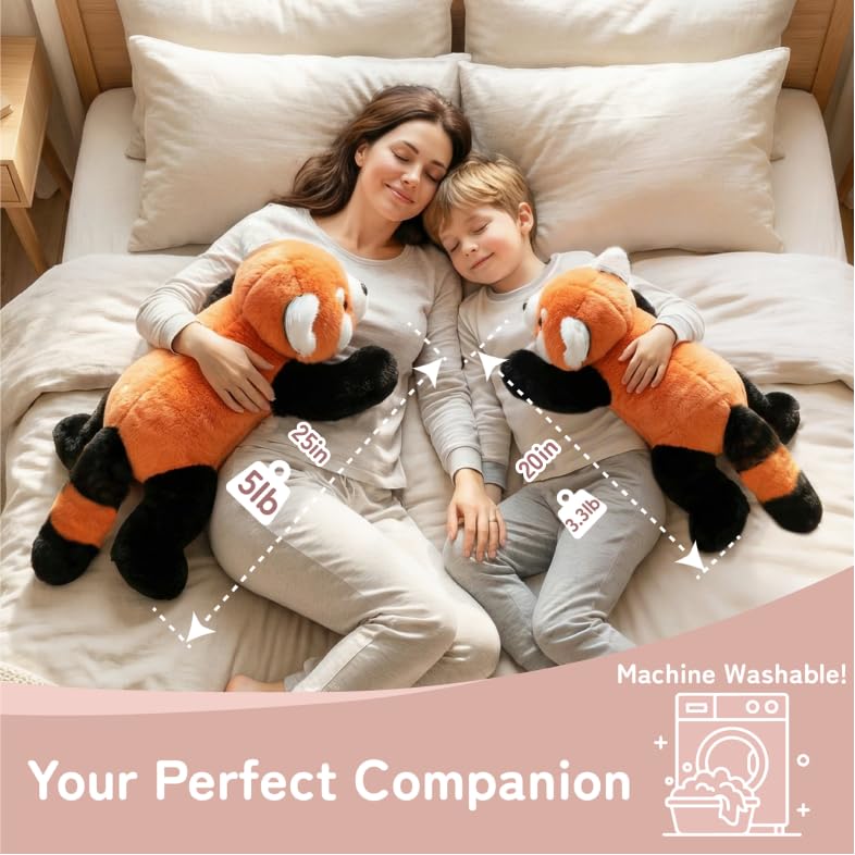 Image of Niuniu Daddy Red Panda Weighted Stuffed Animals Gift Box Set, 25 Inch 5 lbs Weighted Plushies, Heavy Calming Body Pillow for Sleeping, Sensory Lying Lap Pad Toy Companion for Kids and Adults