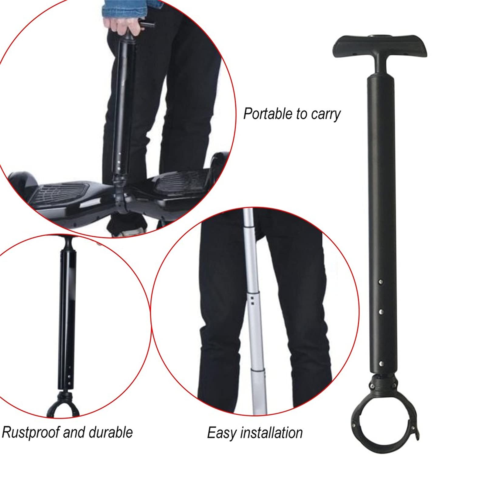 Einstellbare Selbstbalancierende Scooter Hoverboard Lenkerverlängerung Kniestangengriff Armlehne für Scooter 6,5'' 8'' 10'' Teleskop-Design,Black