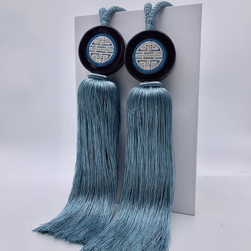 Fermatenda con nappa, fermatenda in stile cinese, con sfera da appendere, stile classico, decorativo, con fibbia, per camera da letto e soggiorno (blu, 2 pezzi)