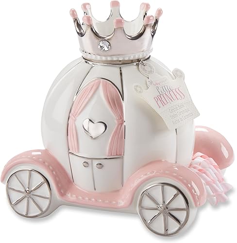 Baby Aspen Alcancía de cerámica de porcelana de princesa regalo perfecto para baby shower o decoración de habitación rosaplateadoblanco 86 x 61 x 86