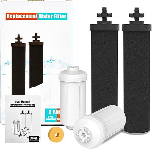 Berkey Gravity - Filtro de agua de repuesto, 2 filtros de carbono negro y 2 filtros de fluoruro blanco, compatible con purificadores Berkey, paquete