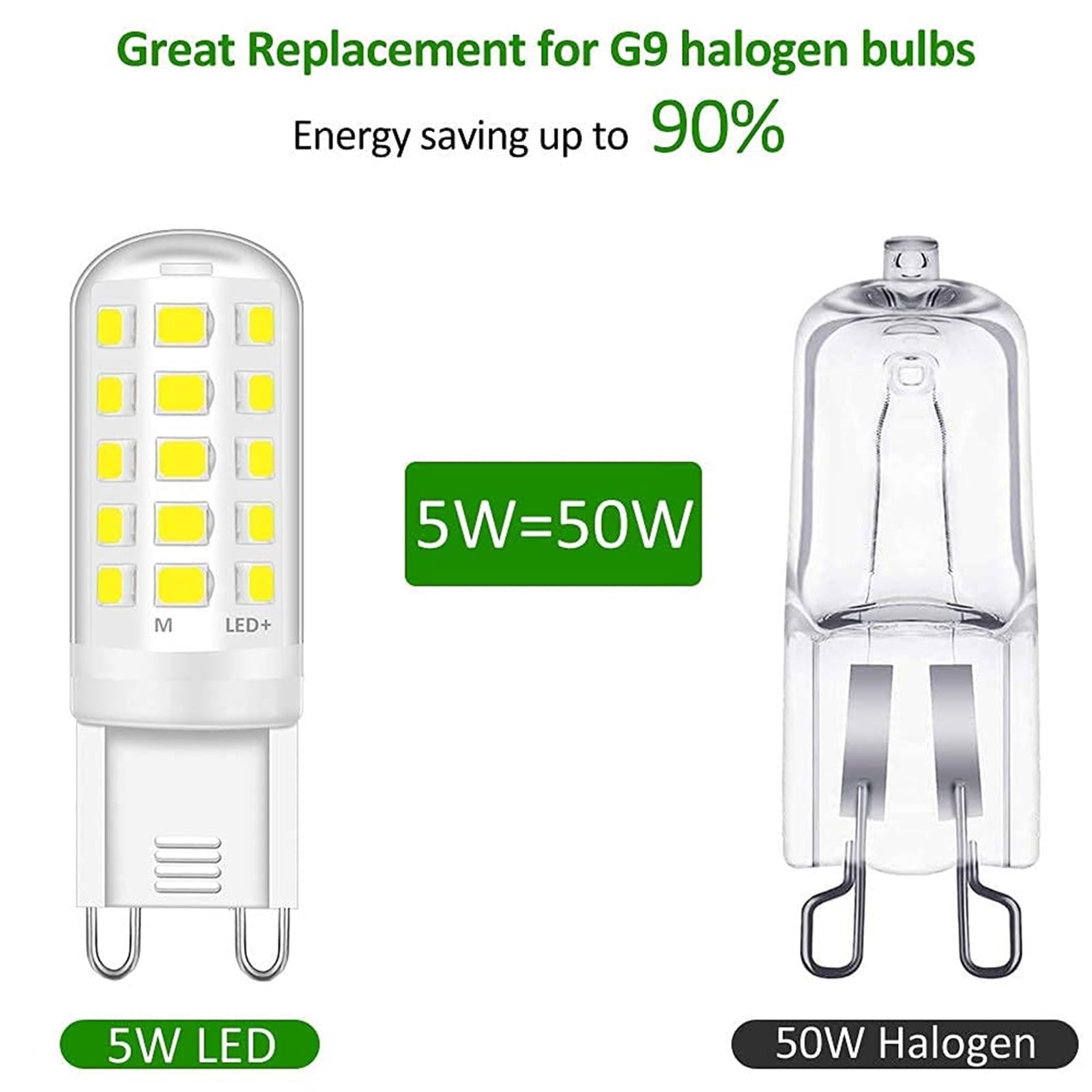 Bombilla LED G9 5W Reemplazo 50 W Ahorro de energía Sin parpadeo No regulable Para lámparas araña lámparas tech lámparas mesa para uso en interiores hogar y oficina(Cool White 6000K)