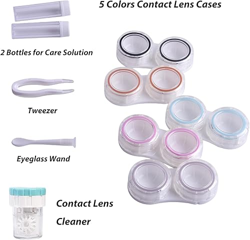 Miniatura 3 de Paquete de 5 fundas para lentes de contacto, estuche de viaje para lentes de contacto con limpiador de lavado, con bolsa de tocador, con herramienta