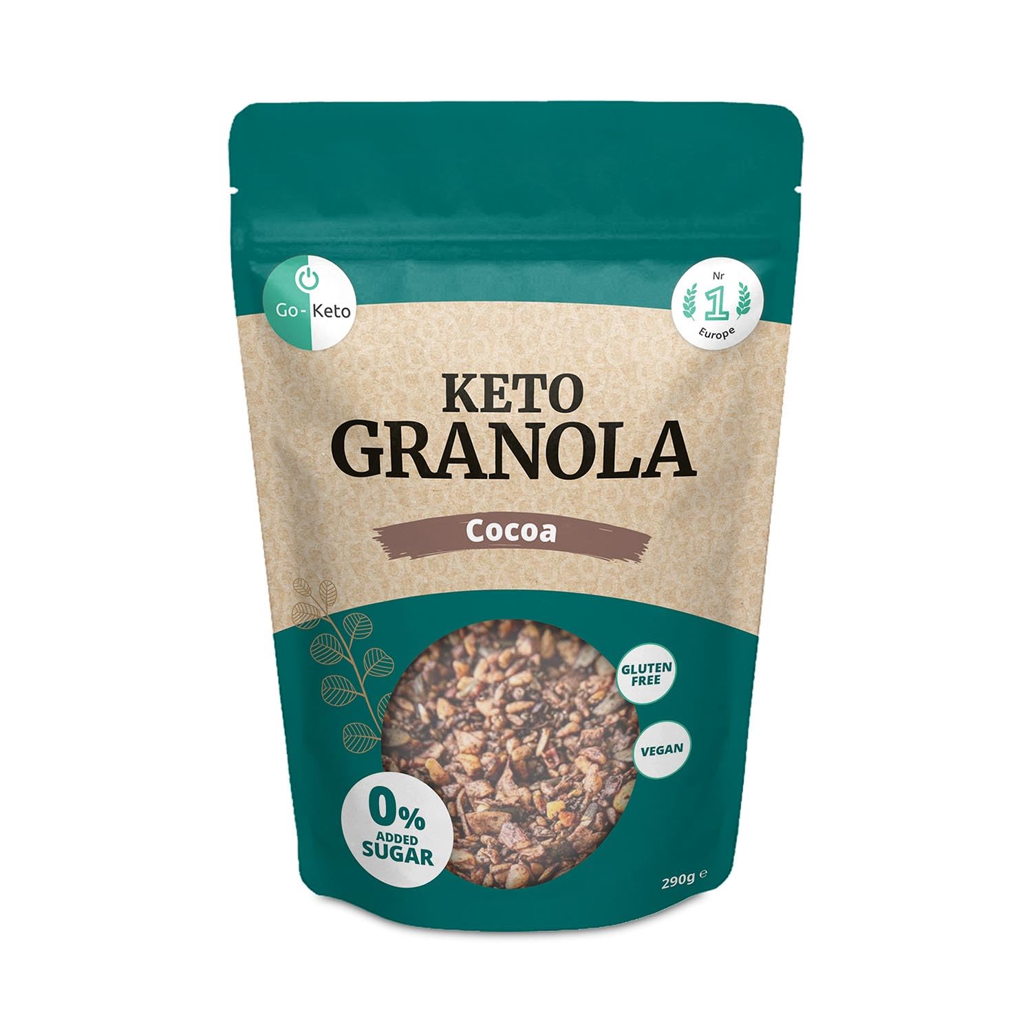 Go-Keto Keto Granola Cocoa 6x 290g - Muesli Keto pour un petit déjeuner Keto, avec cocoa, noix, graines de tournesol & pépins de courge, végétalien, sans gluten