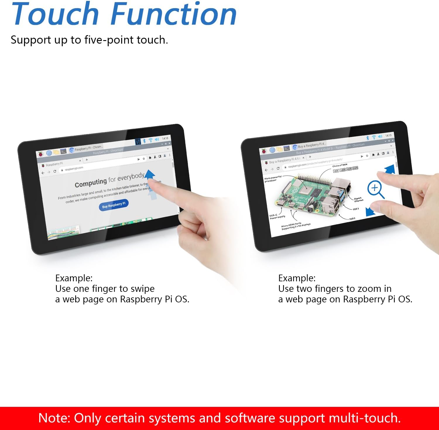 FREENOVE 7 Inch Touch Display for Raspberry Pi 5 4 B 3 B+ A+, 800x480 Pixel IPS Monitor, 5-Point Capacitive Touchscreen, Driver-Free MIPI DSI Port