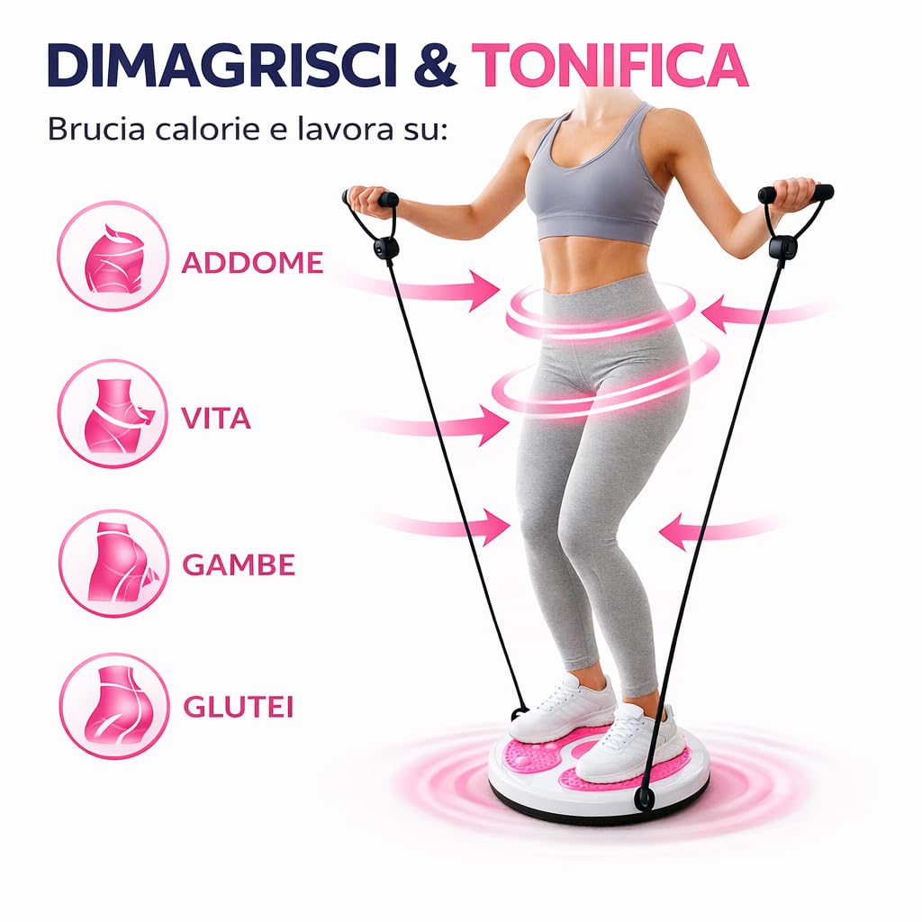 Twist Board con Fune di Trazione – Disco Rotante Fitness Dimagrante 28 cm, Pedana Twist Allenamento Casa Donna, Cuscino Equilibrio Antiscivolo con Massaggio Plantare, Attrezzo Pilates e Tonificazione