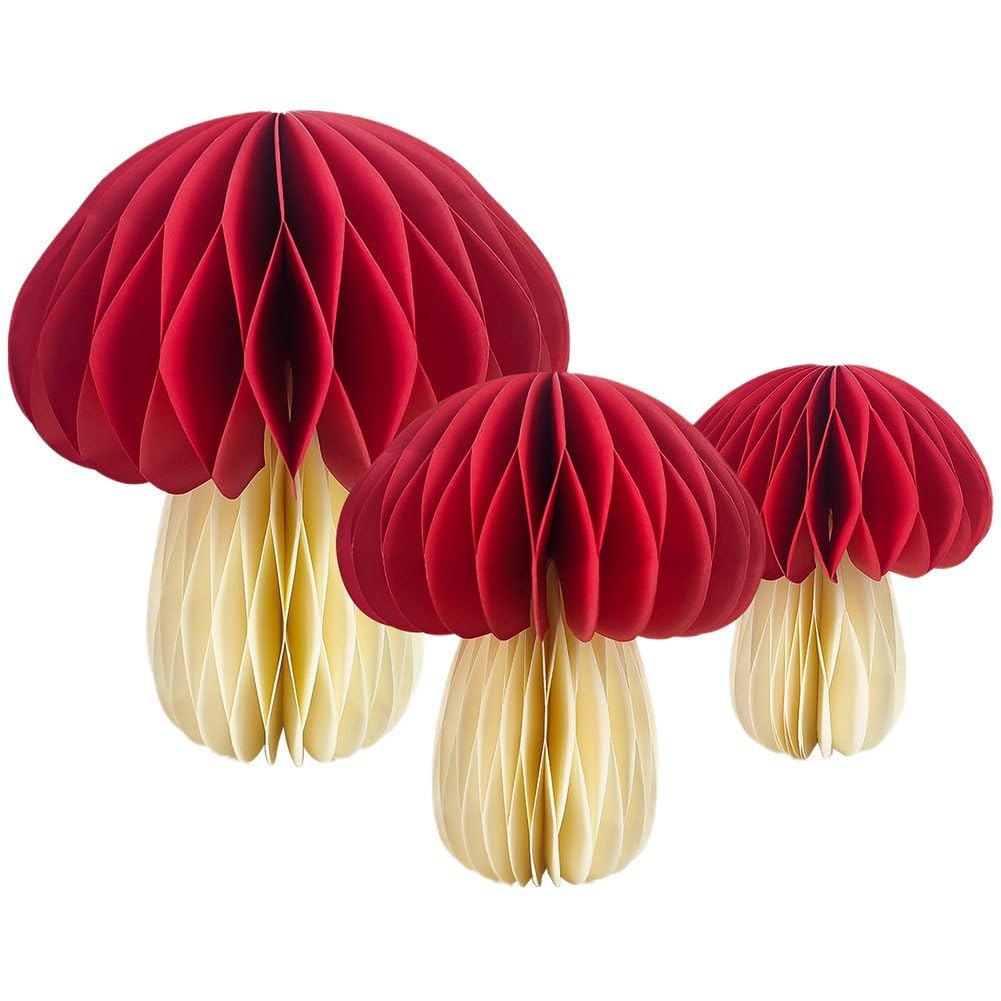 Baokuan As Shown Mushroom Honeycomb Decor Mushroom Shaped Tissue Paper Pom Decorations For Jungle Wonderland Themed Birthday Party 3D Mushroom Honeycomb Centerpiece