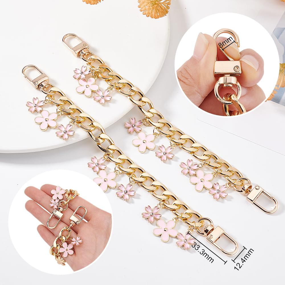 PH PandaHall 2pcs Purse Chain Strap Replacement 7.9" Short Chain Straps Enamel Flower Charm Purse Handle Extender Decorative Bag Chains Golden Chain for Purse Handbag Wallet Crossbody Shoulder Bag - Image 4