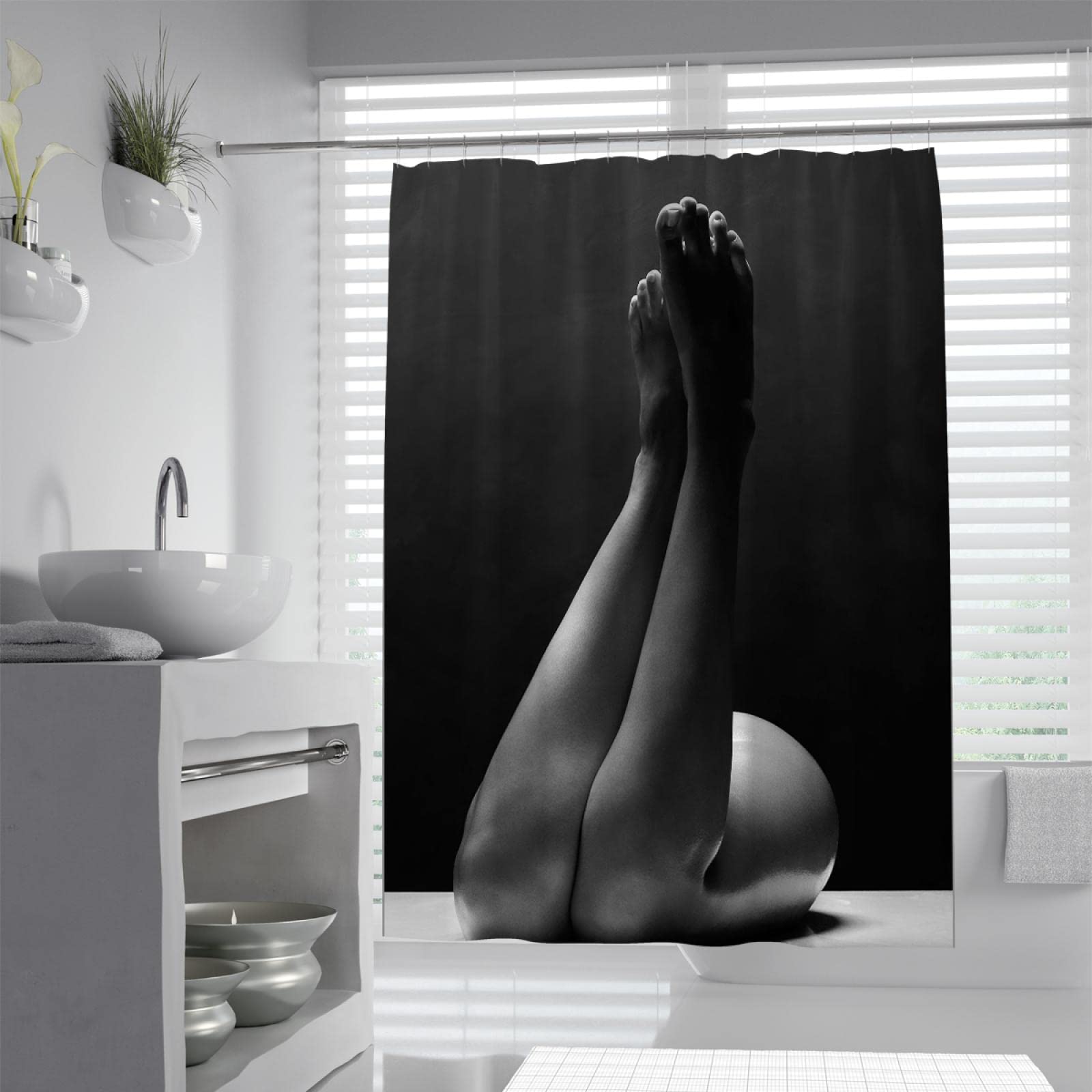 Élégant Rideau de Douche Femme Noir Moderne Rideaux de Salle de Bain Protection de la Vie privée Ourlet de Salle de Bain Décor Set avec 12 Crochets 200x200 cm