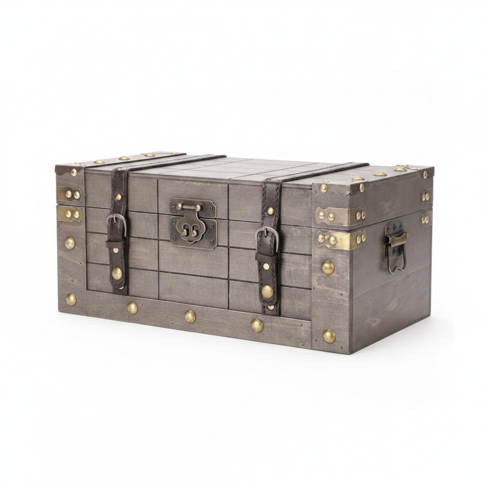 Arcón Gris Desgastado Acabado Envejecido Arcón con Fijaciones Antiguos Estilo Vintage Mueble Decorativo para Almacenaje, Grande, style to 2
