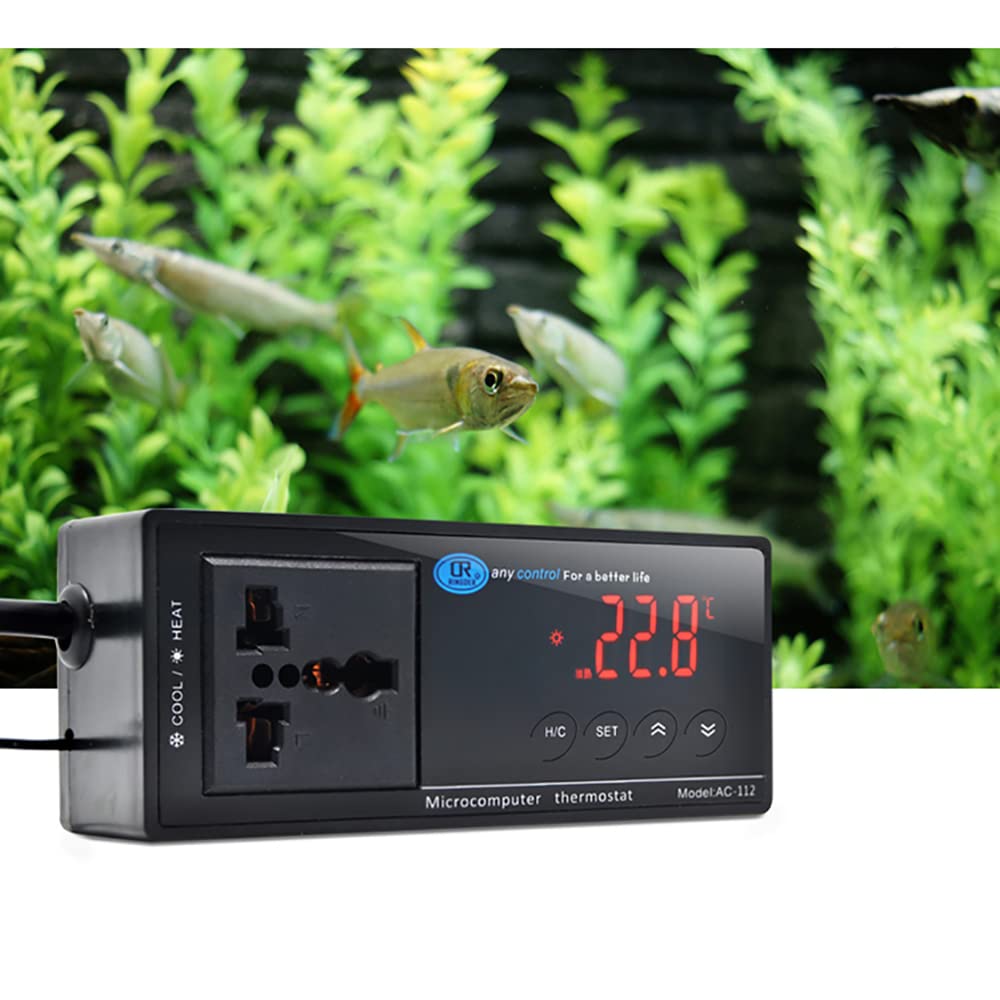 AC-112 Riscaldatore per Acquario, Termostato di Uscita AC 100-240V Regolatore di Temperatura Digitale Termostato per Acquario con Sensore Impermeabile