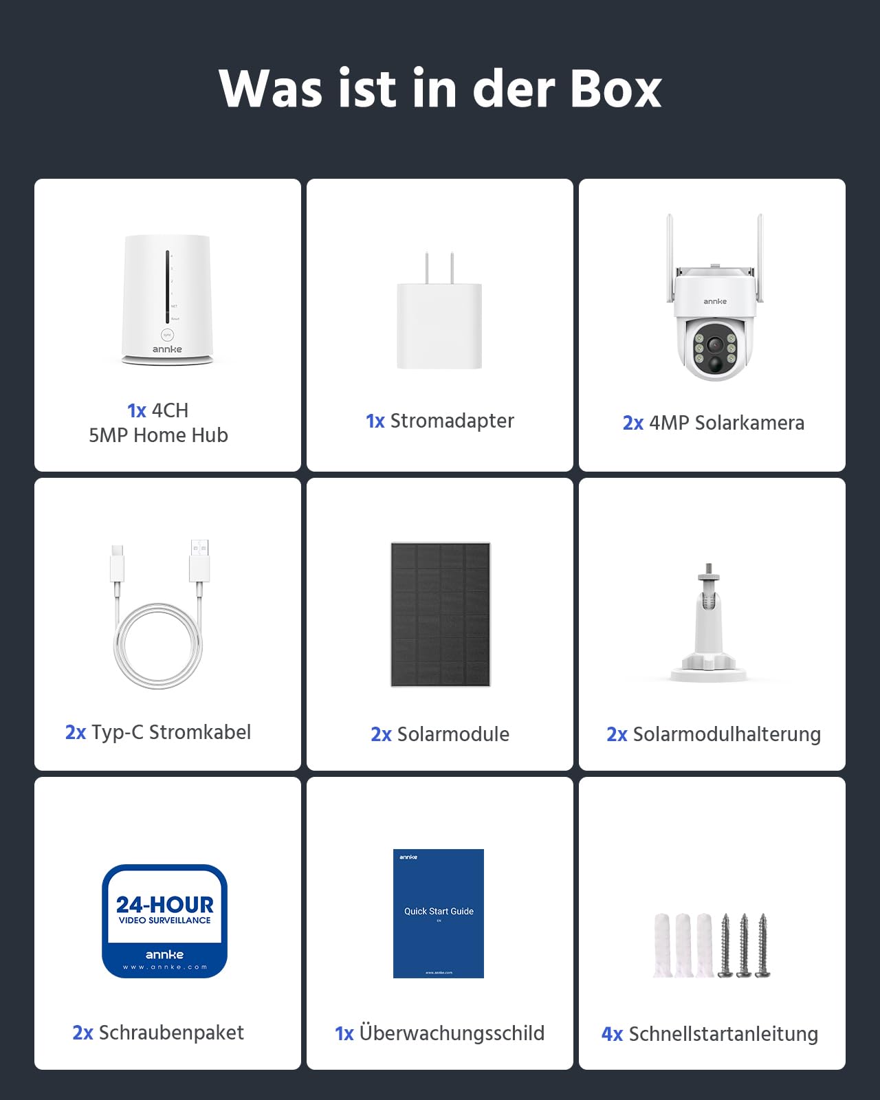 ANNKE 4MP Überwachungskamera Aussen Akku Solar, 2er Kamera mit Home Hub, 360° Panorama Kabellose Kamera, 64GB Lokaler Speicher, FarbNachtsicht, 2 Wege Audio, Smarter Personenerkennung, 5G & 2.4G WLAN