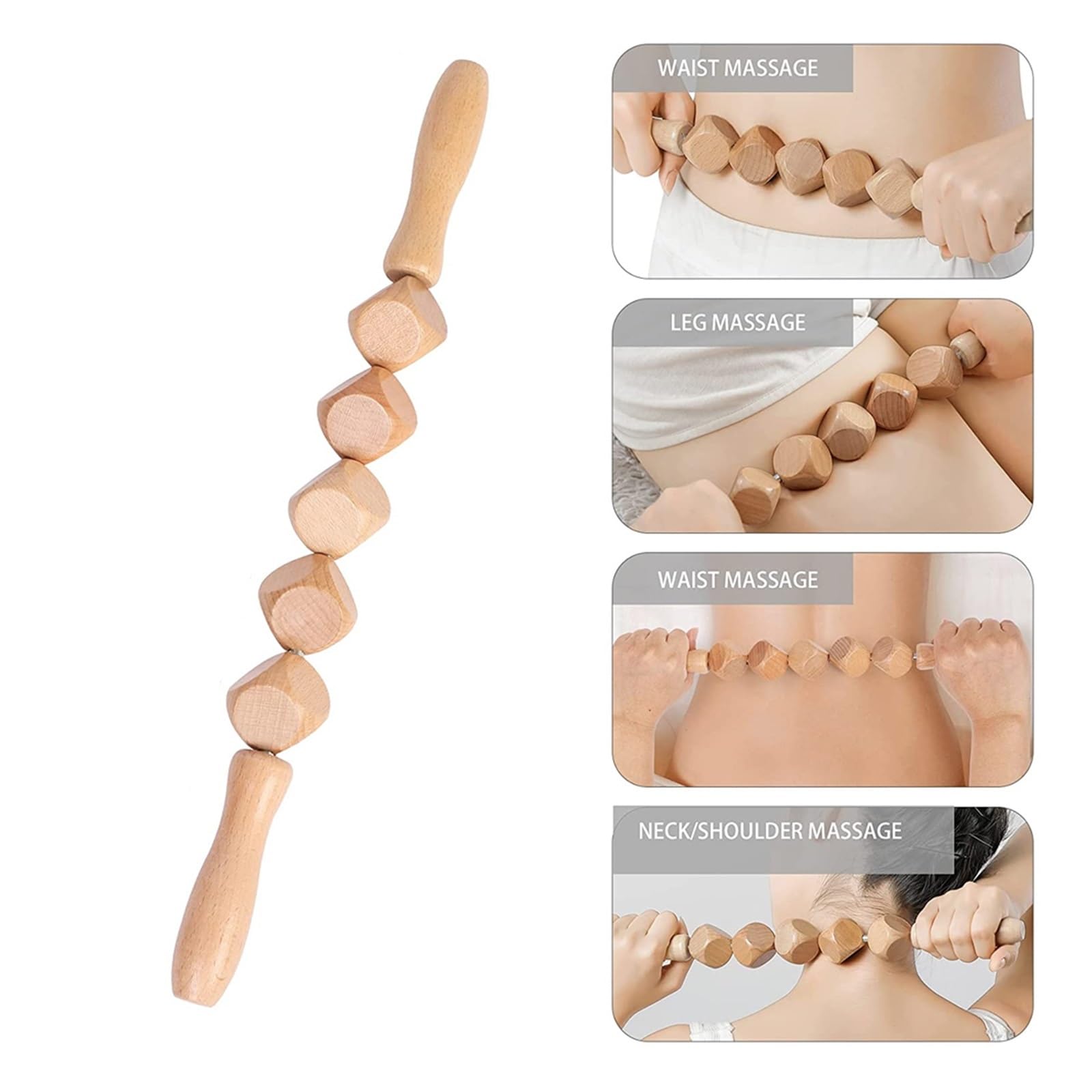 Herramientas de masaje anticelulítico para terapia de madera, rodillo masajeador de madera, taza Gua Sha, kit de meroterapia, drenaje linfático (estilo M)