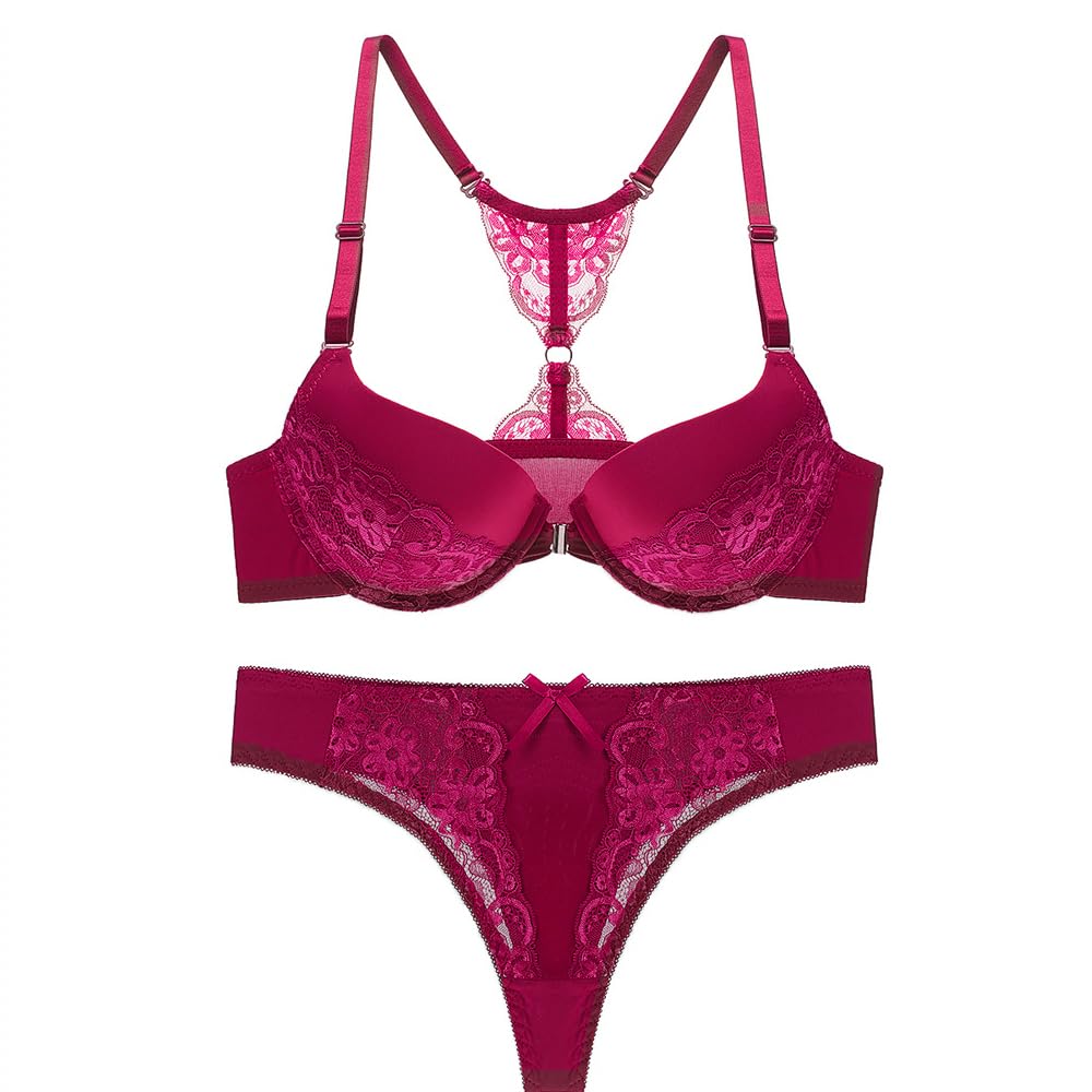secret lives Amie 085 Front Padded Push up Bra Panty Lingerie Set for Women Maroon-picture-19