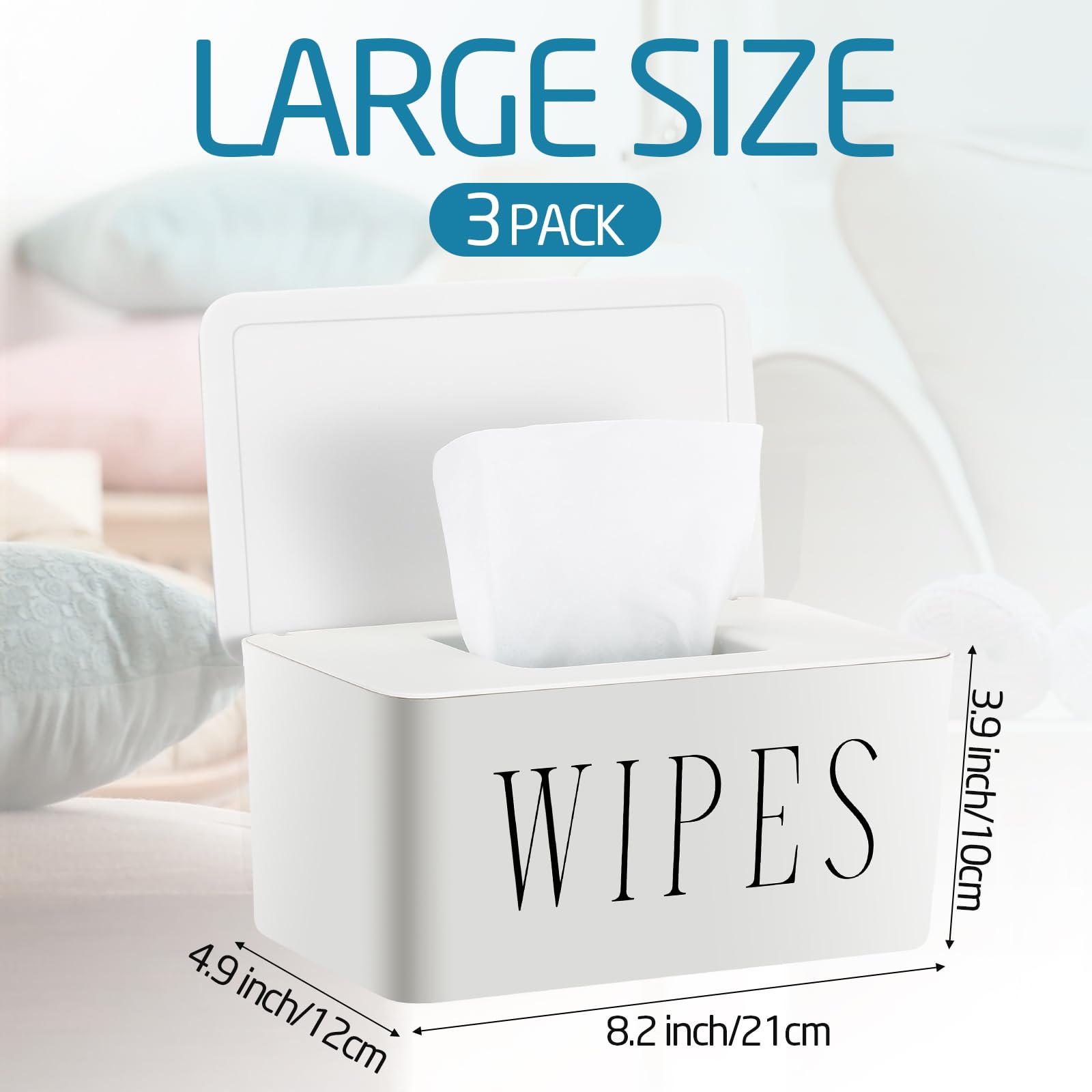 Dispensador grande de toallitas para bebé, soporte para toallitas recargables con tapa, contenedor de toallitas de inodoro para baño, caja de almacenamiento de papel de seda para el hogar,