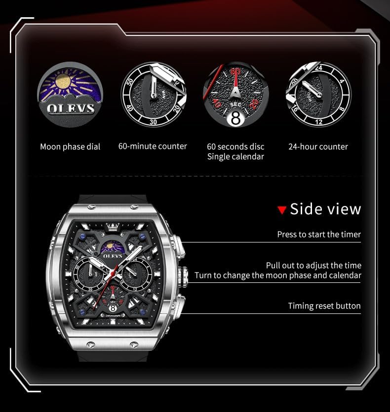 OLEVS Mens Watches Stylish Chronograph Waterproof Luminous Silicon Strap Multifunction Watches for Men Business White Men Wrist Watch - Image 5