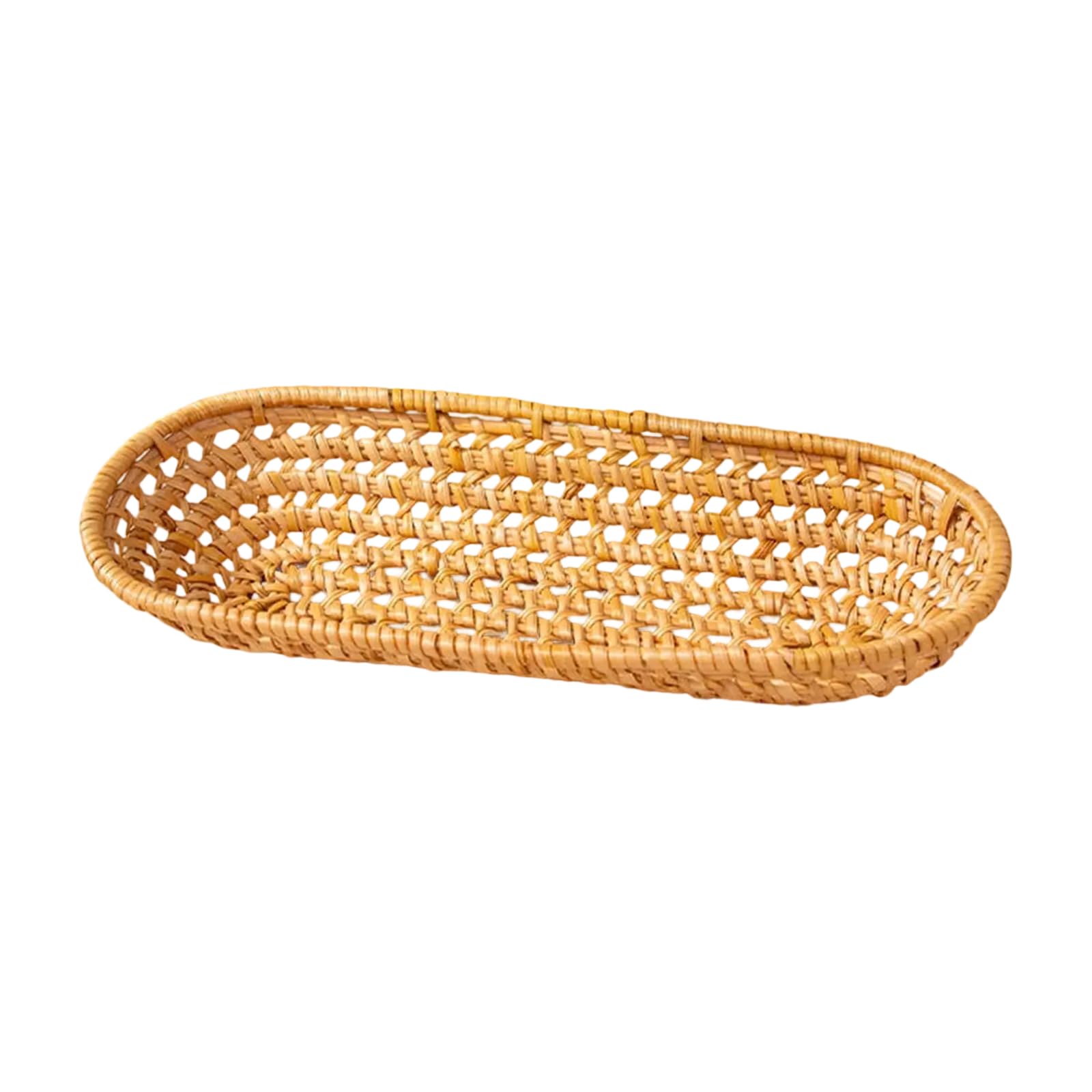 Xjdzineq Desktop Organiser Snacks Holder Oval Shaped Rattan Woven Basket Fruit Storage Tray Multifunctional Serving Plate Portable Storage Plate