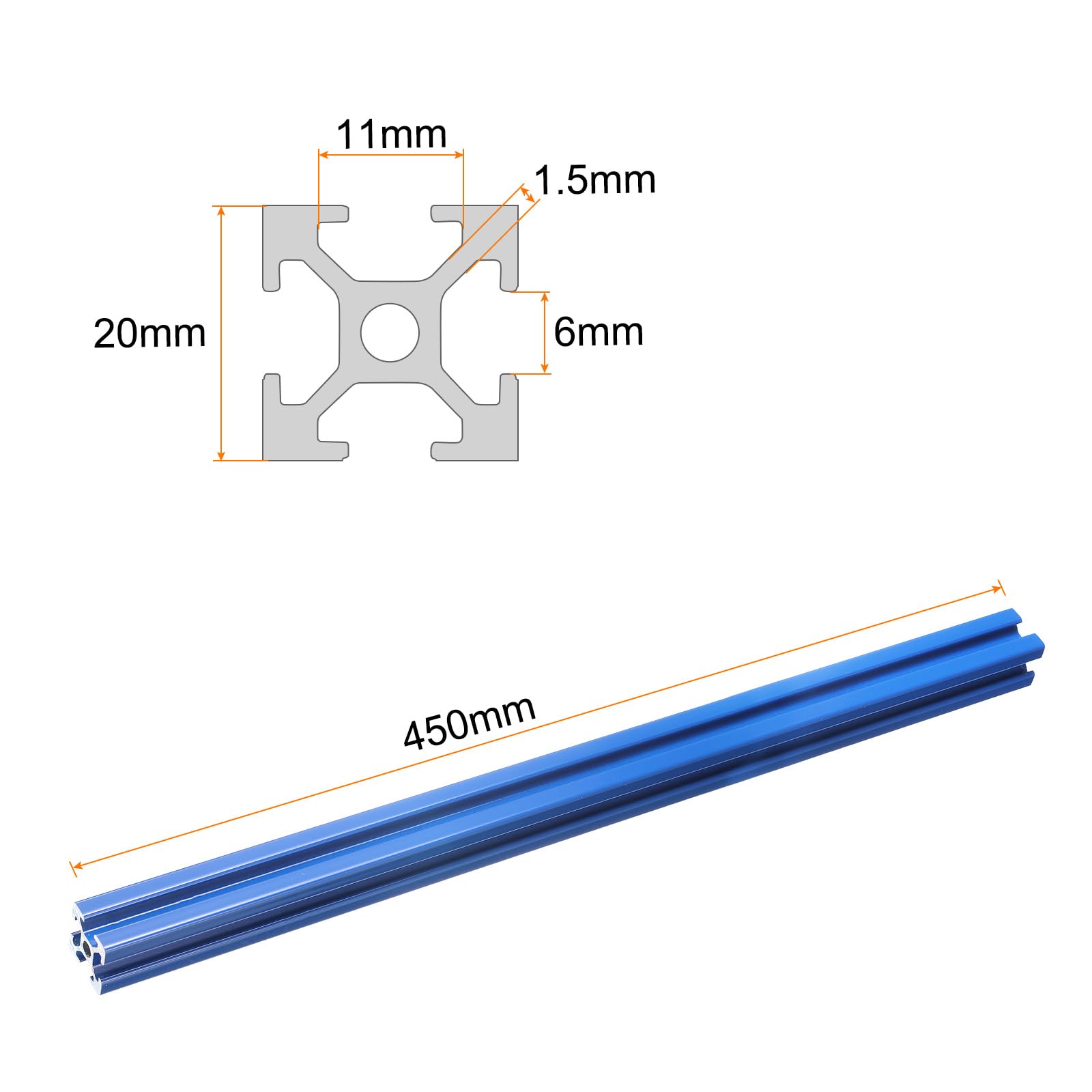 uxcell 4 pezzi t Slot 2020 Profilo di estrusione in alluminio 450 mm 17,7 pollici, telaio di estrusione lineare blu anodizzato standard europeo per stampante 3D, macchina CNC