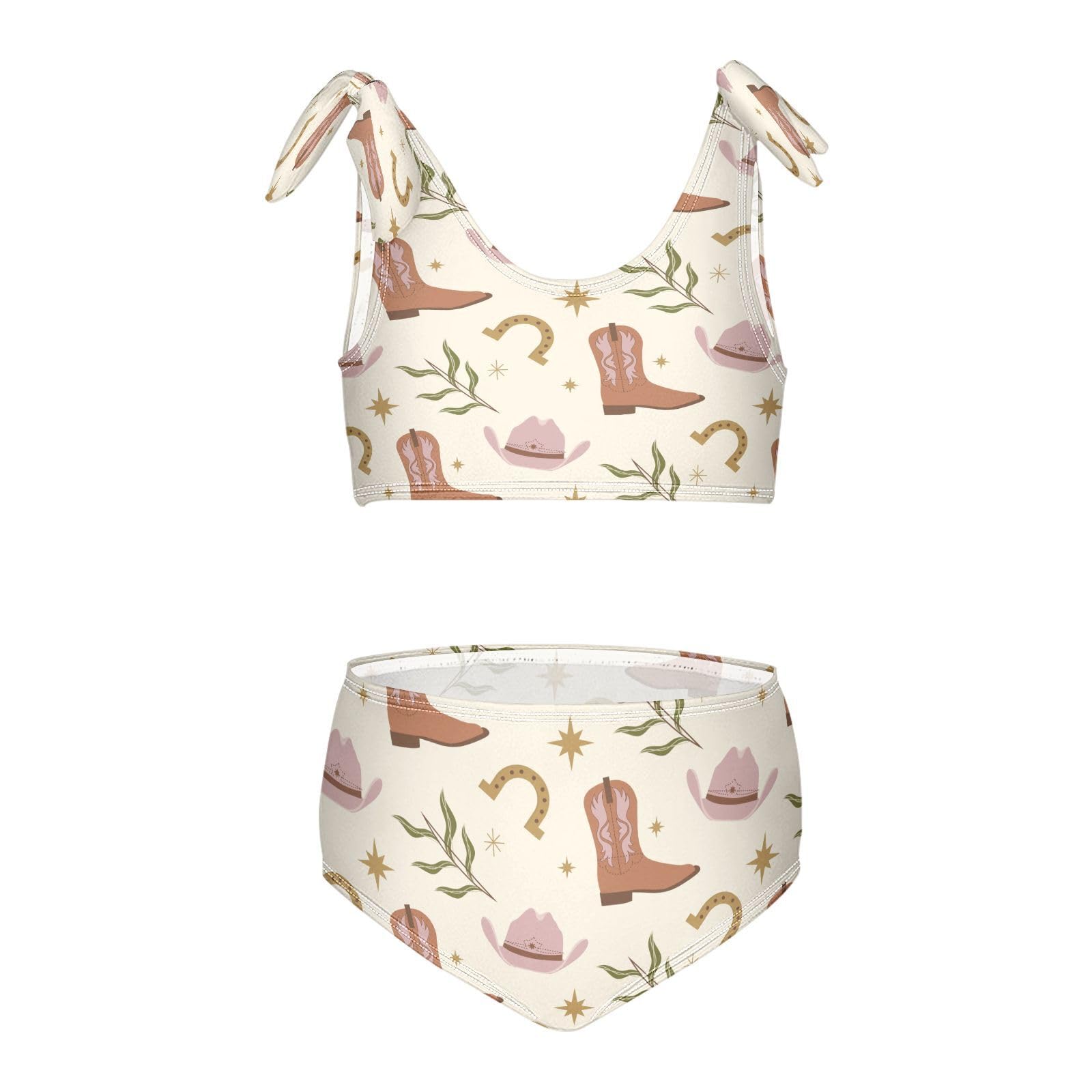 SLHKPNS Western Boots Horseshoe Girls Swimsuit Bikini Set Cowboy Hat Beach Sport Tankini 2-Piece Swimsuit 11-12T