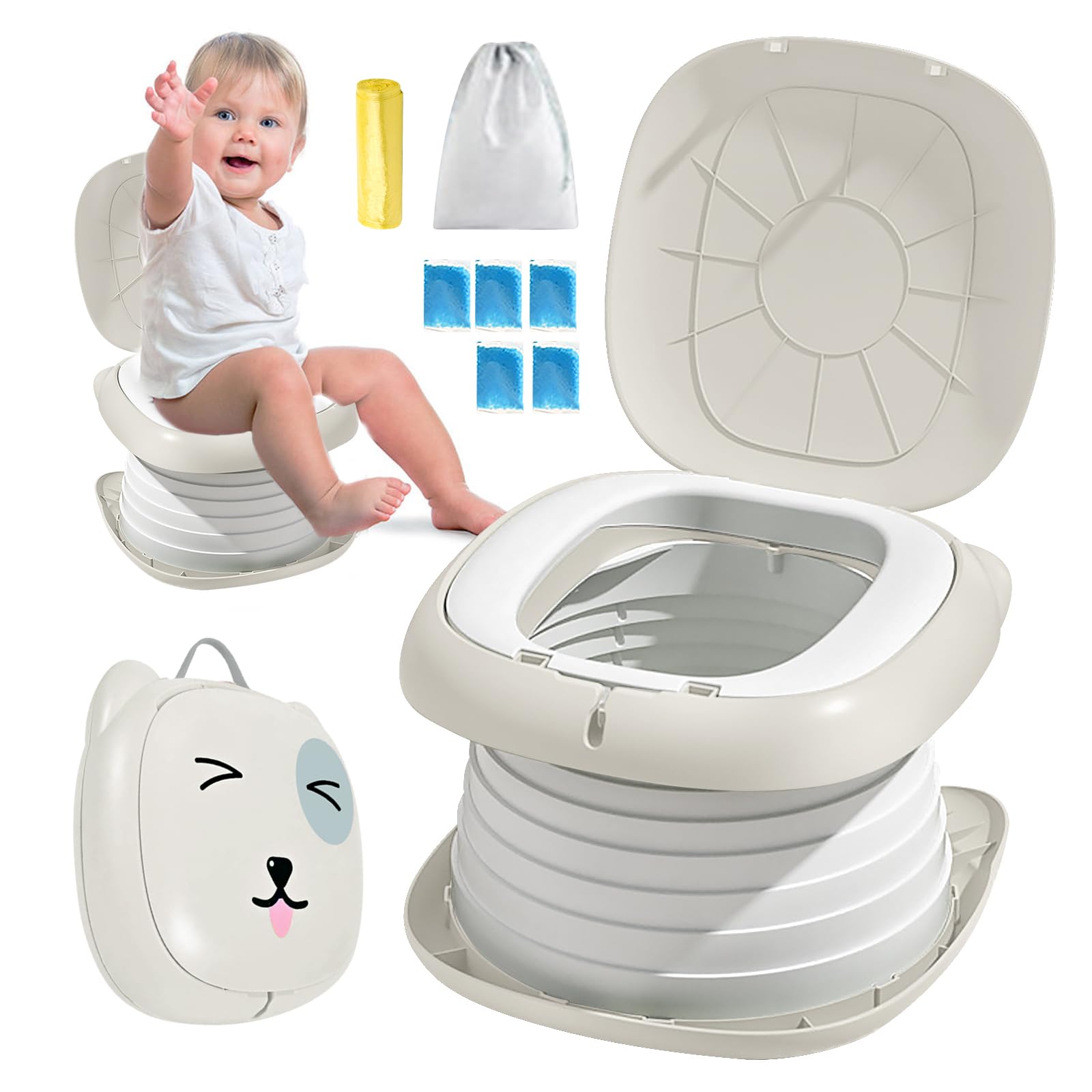 Faltbarer Toilettensitz für Kinder, Reisetöpfchen für Auto, Outdoor & Indoor, Praktisch für Camping & Unterwegs, Kompakt und Tragbar Kinder Klapptoilette rosa (Hochwertiges Grau)