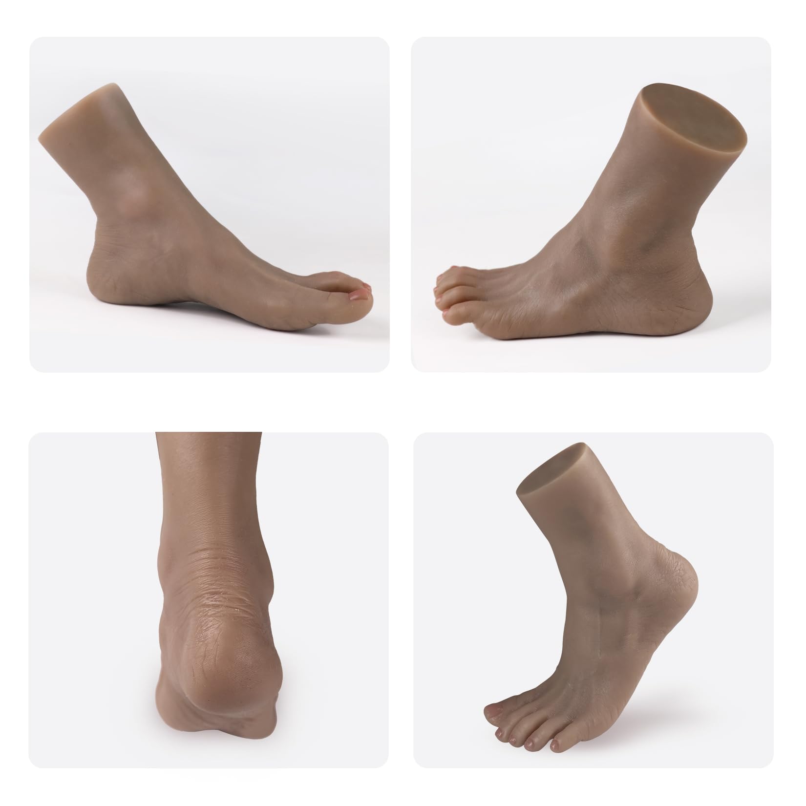 Manichino Piede Falso in Silicone Restituzione Realistica 1:1 Morbido e Flessibile Modello per Pratica Mostra Gioielli Protesi Manicure e Collezioni d'Arte (Donna, Destro, Nero Chiaro)