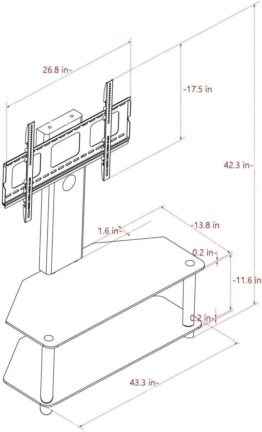 2xhome - TV Stand with Shelves - Tempered Glass Shelf Shelving System Combo Unit Rack Tower Base Black Two (2) Tier Double Tinted Smoke Colored Glass Coloured Color - Integrated TV Mount Bracket