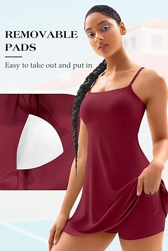 Miniatura 2 de Vertvie Vestido de tenis para mujer con pantalones cortos integrados y brasier para entrenamiento, sin espalda, vestido de golf con bolsillos