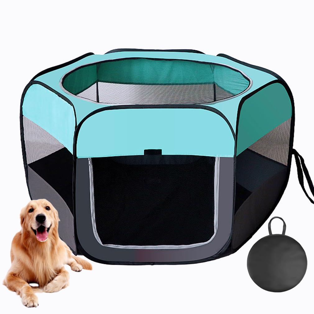 Floving Portable dog fence Foldable Pet playpen Delivery Room Cat enclosure Cat Pregnant Closed Pet Tent Dog Breeding Delivery Box with carrybag (XL, Mint Blue)