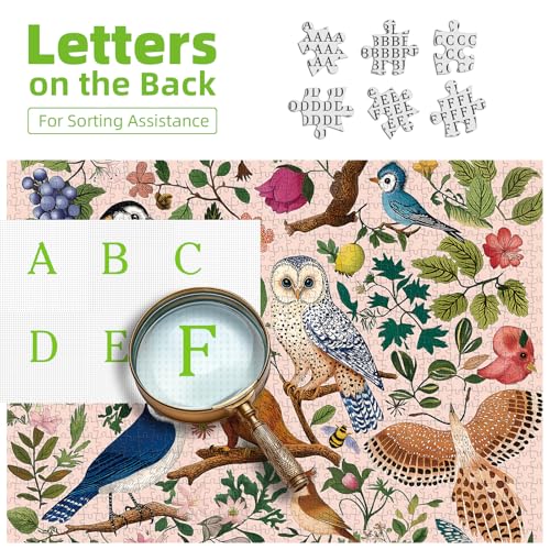 Image of 500 Pieces Puzzles for Adults Forest Birds Jigsaw Puzzles 500 Pieces Difficult Fun Owl and Floral Unique Beautiful Birds Flowers Family Puzzle Challenging Games Gift for Adults (21 inchx15 inch)
