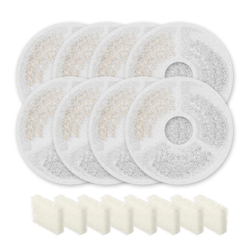 SARPAWS 8 Pack Replacement Filters & 8 Pack Pre-Filter Sponges Set – Official Replacement Filters for Sarpaws Cat Drinking Water Fountains Dog Water